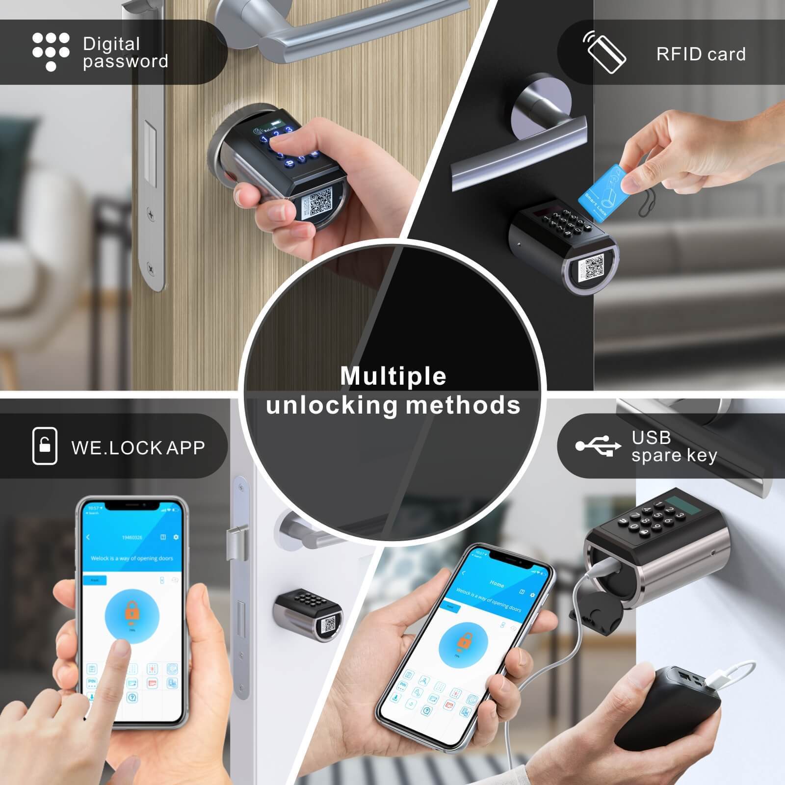 WELOCK 5 in 1 smart door lock silver hotel smart lock system IP65 Waterproof cilindros inteligentes