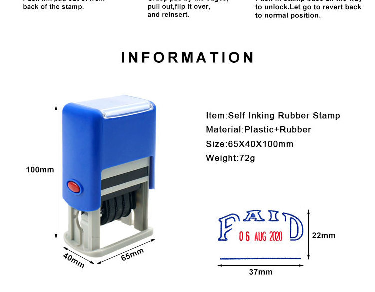 Custom Double Automatic Self-Inking Rubber Date Stamp for office