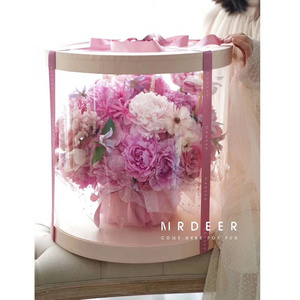 Large PVC transparent window opening gift box, holding a round flower packing bucket gift box