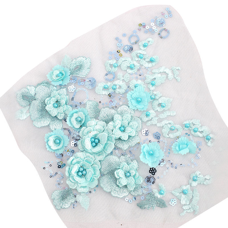 3D Colorful Flower Mesh Embroidered Rhinestone Lace Beaded Applique Trim for Clothes with Sequins DIY Lace Fabric Organza Fabric