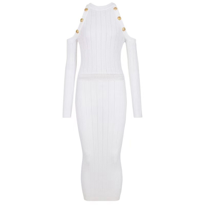 Women Newest Sexy Off-Shoulder Black & White Long Knitted Nice Sheath Dress