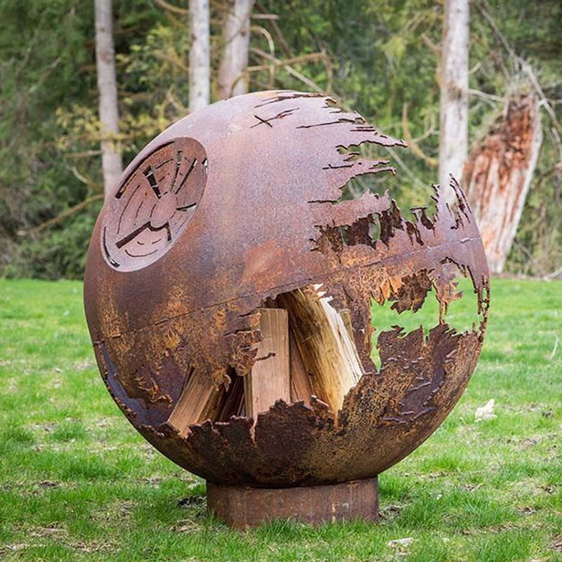 Customized Design Outdoor Garden Hollow Sphere Large Metal Ball Corten Steel Fire Pit Ball Used for New Year