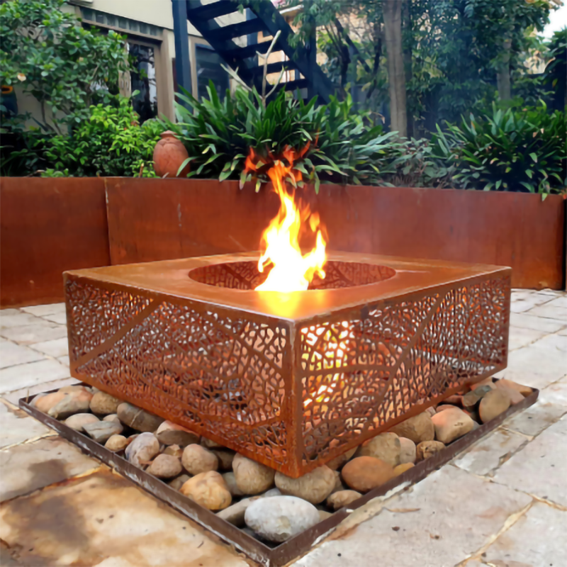 Garden Outdoor Patio Corten Steel Rectangle Fire Pit Garden Decorate Gas Fire Pit