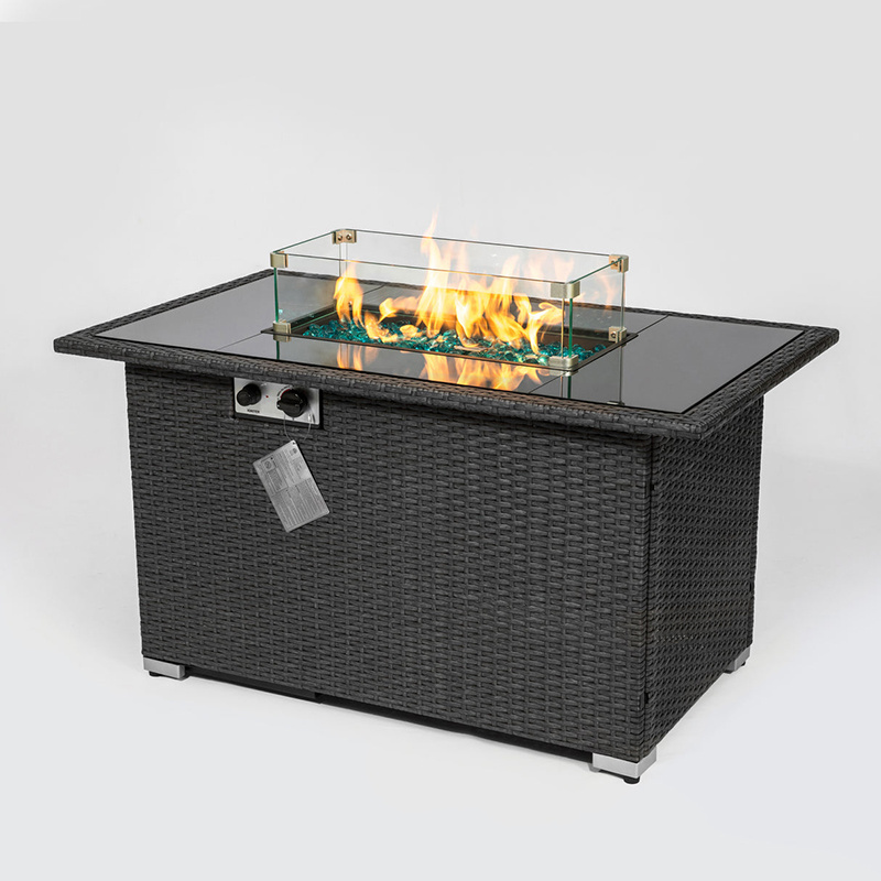 Outdoor Propane Gas Fire Pit Table 50000 BTU Auto-Ignition Gas Firepit with Glass Wind Guard Black Tempered Glass Tablet