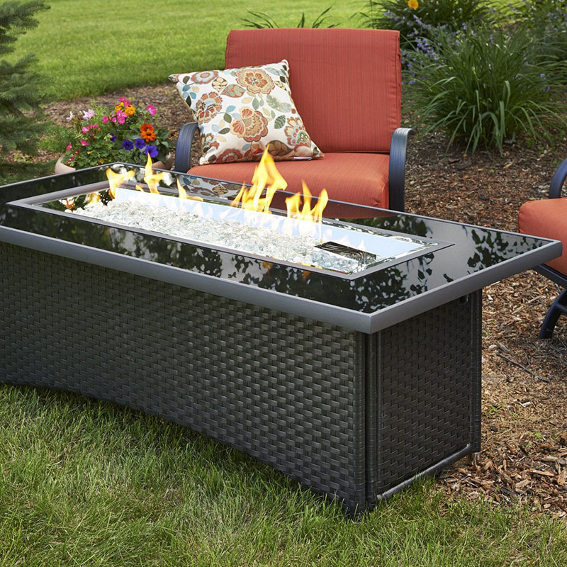 Outdoor Propane Gas Fire Pit Table 50000 BTU Auto-Ignition Gas Firepit with Glass Wind Guard Black Tempered Glass Tablet