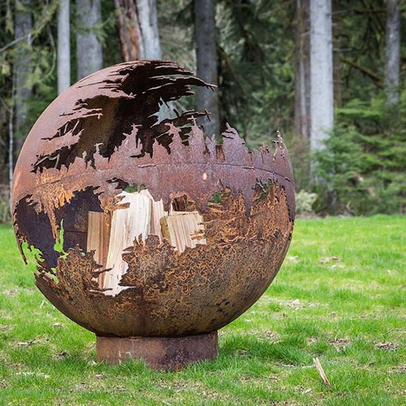 Outdoor Garden Wood Burning Fire Pit Burning Wood Stoves Firepit Ball Naturally Rusty For Garden Decoration