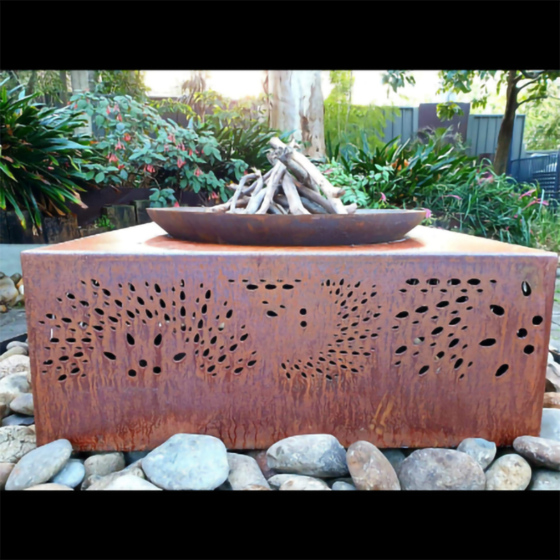 Custom Outdoor Garden Design Wood Burning Square Garden Rectangle  Outdoor Corten Steel Fire Pit