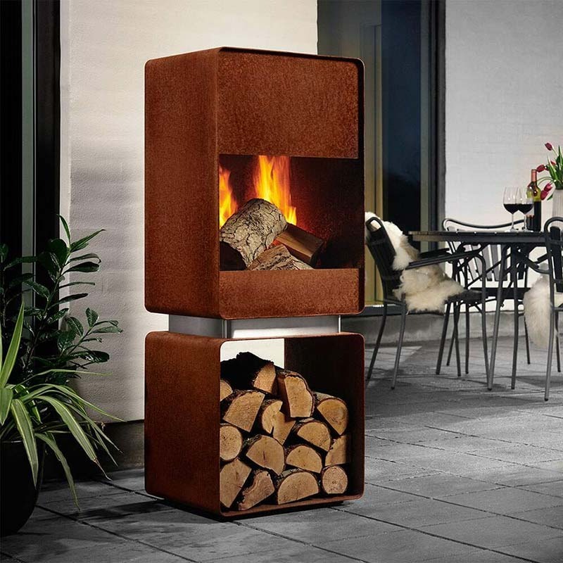 Corten Steel Outdoor Freestanding Firewood Fireplace Corten Fireplace Fireplace Small