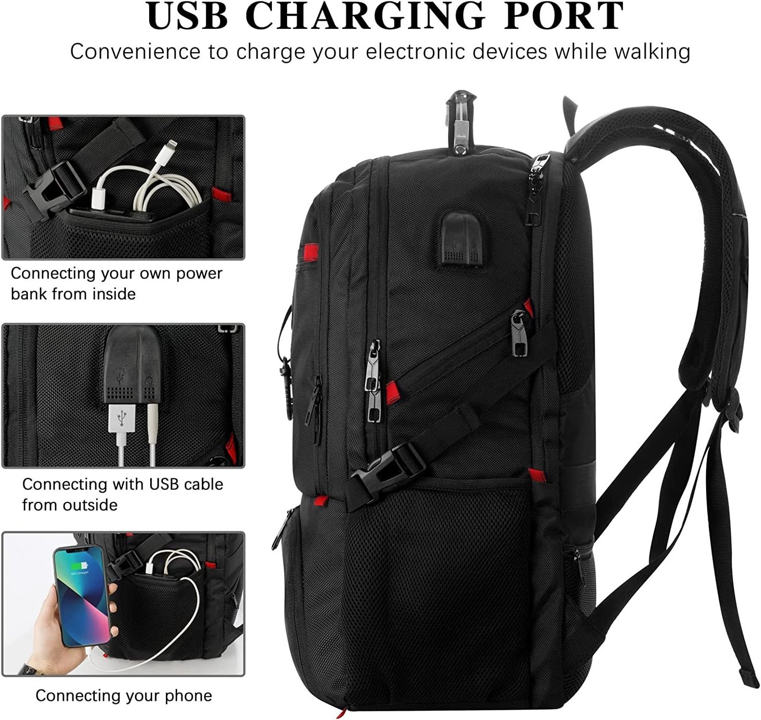 Custom Sport Gym Bag Waterproof Bookbag School Backpack Travel Business Laptop Backpack  with Shoe Compartment USB Charging Port