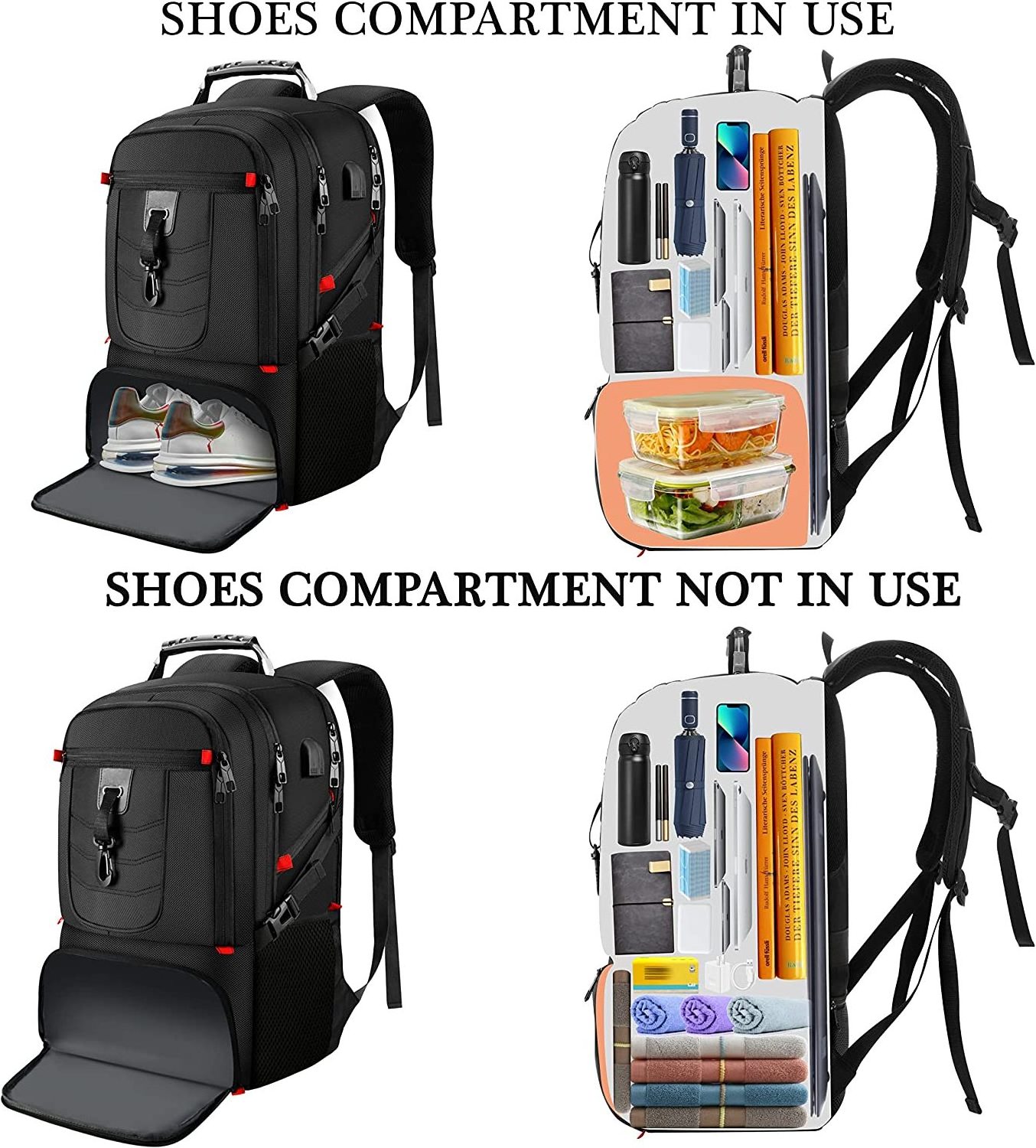 Custom Sport Gym Bag Waterproof Bookbag School Backpack Travel Business Laptop Backpack  with Shoe Compartment USB Charging Port