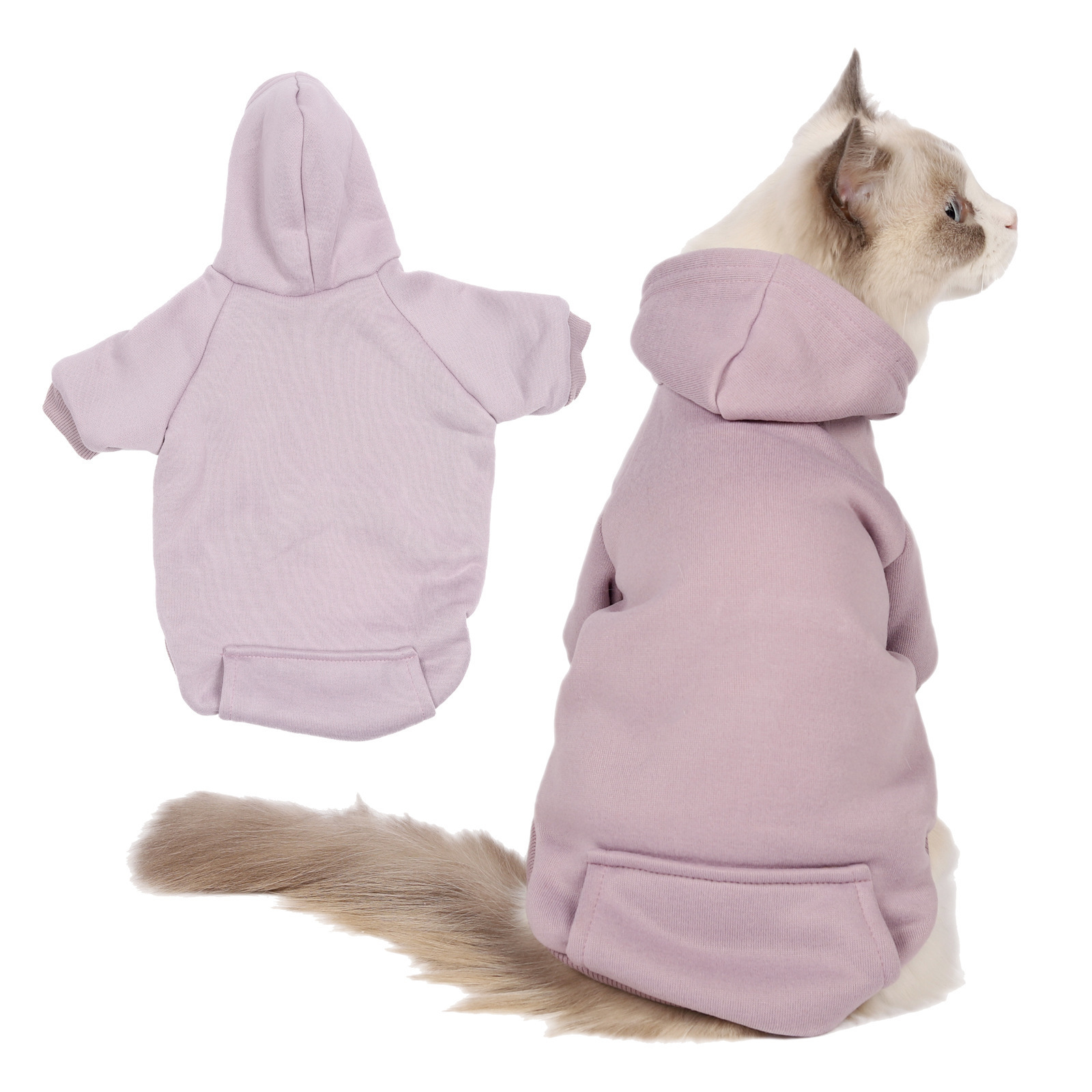 Fashion warm velvet fabric soft and comfortable pullover hooded design solid color pet hoodie