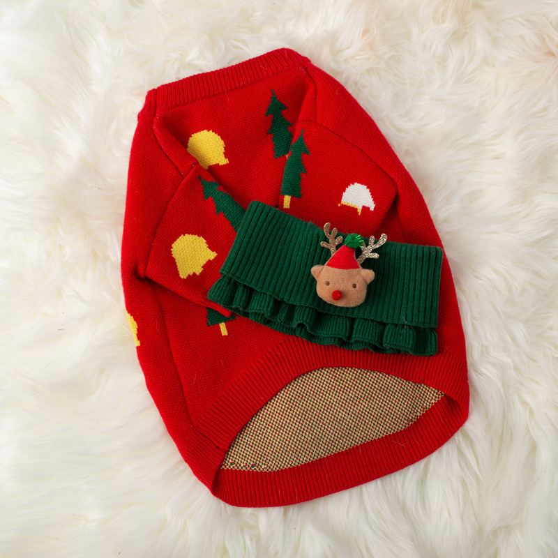 New autumn winter festive warm knit multi-pattern with moose brooch pet Christmas sweater