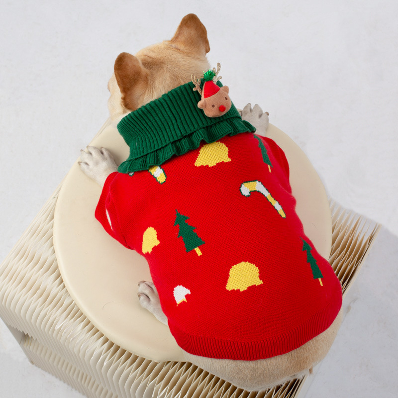 New autumn winter festive warm knit multi-pattern with moose brooch pet Christmas sweater