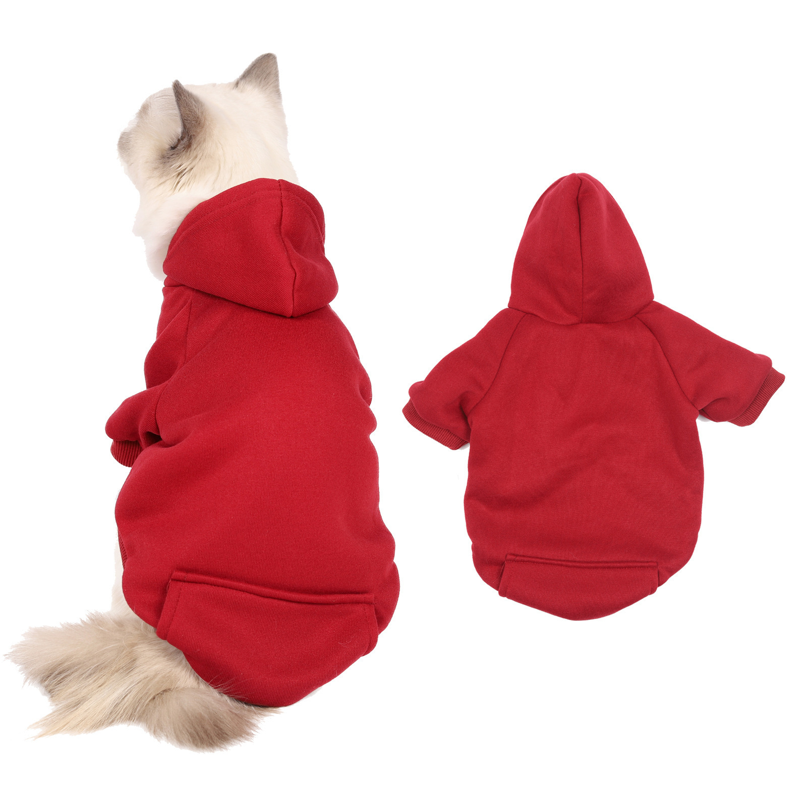 Fashion warm velvet fabric soft and comfortable pullover hooded design solid color pet hoodie