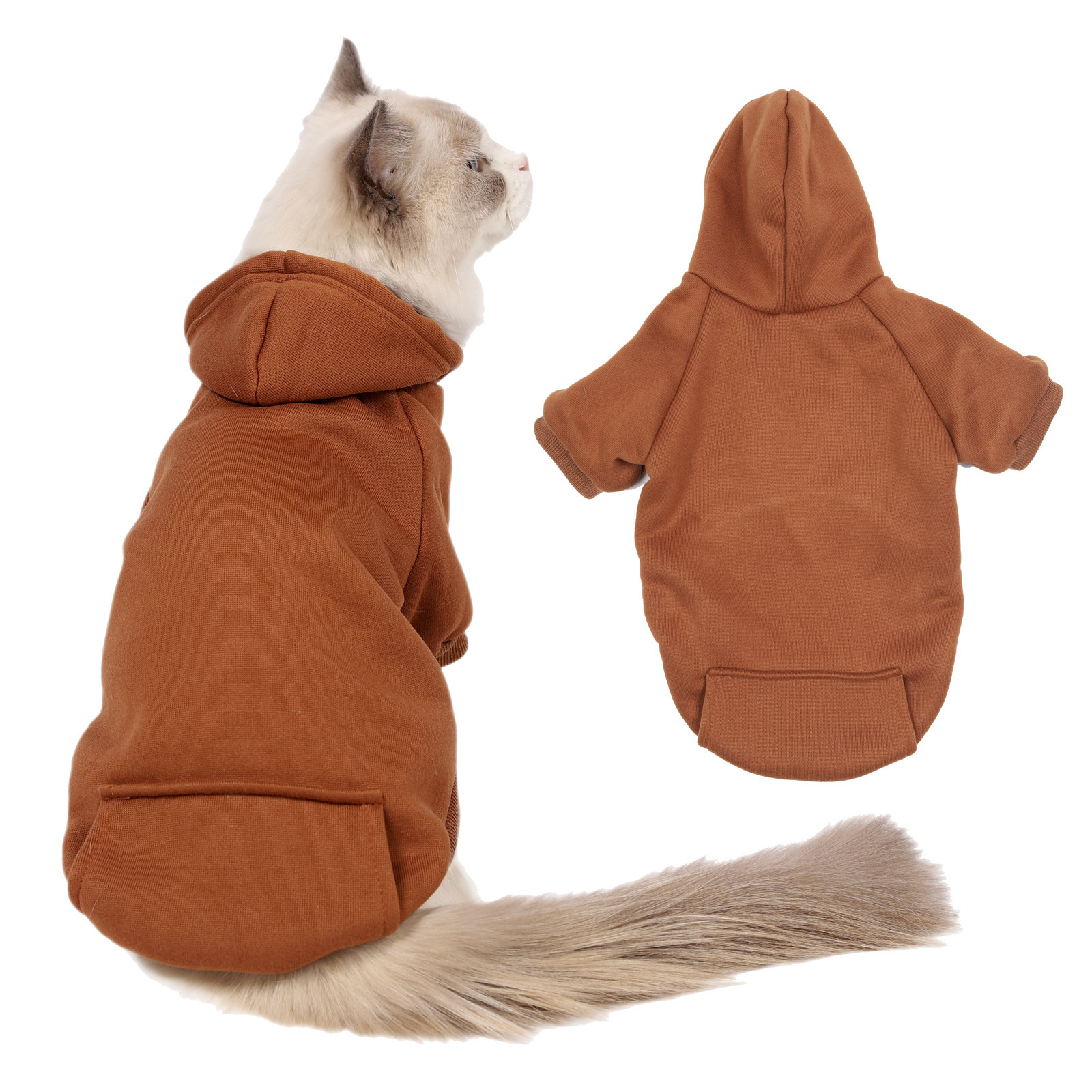 Fashion warm velvet fabric soft and comfortable pullover hooded design solid color pet hoodie