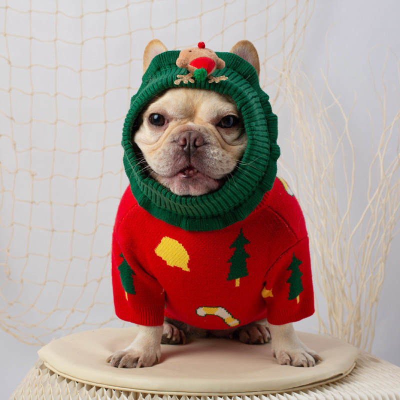 New autumn winter festive warm knit multi-pattern with moose brooch pet Christmas sweater