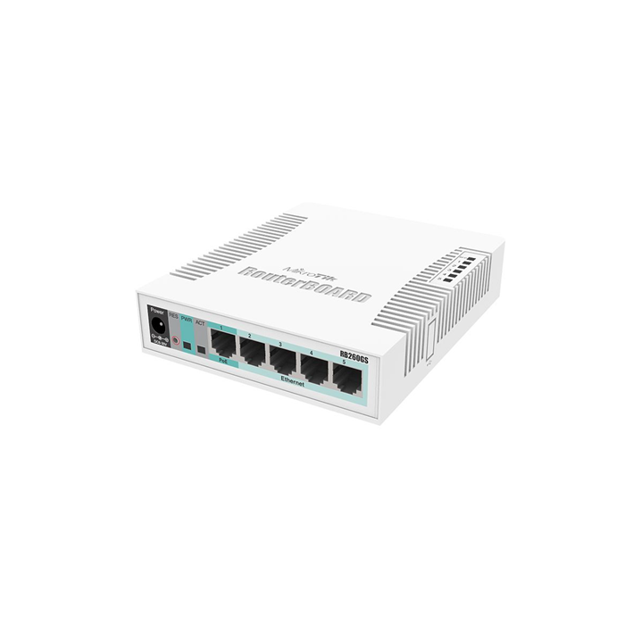 High performance MikroTik Switches RB260GS with 5x Gigabit Ethernet Smart Switch, SFP cage, plastic case, SwOS