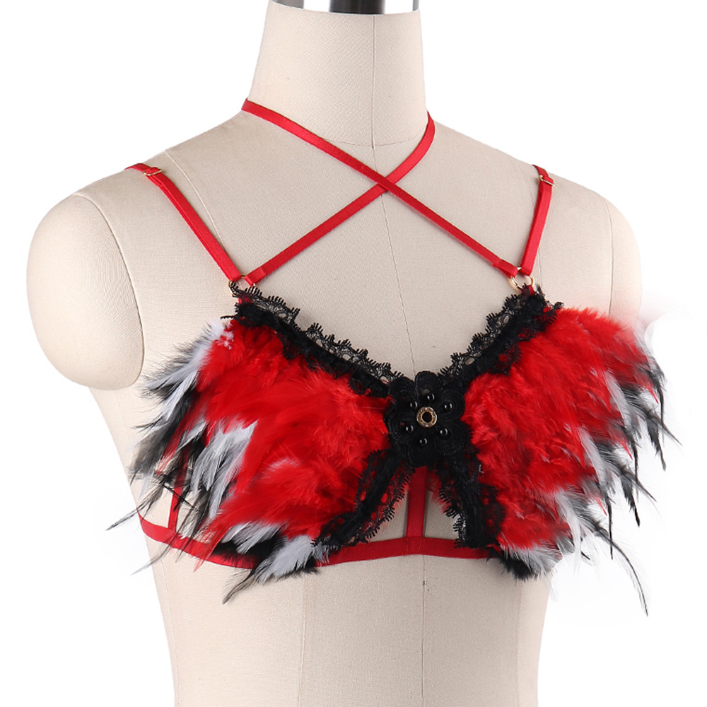 Prom Christmas red Stripper Outfit Decoration Feathers Party Rave Sexy Woman Feather Hollow exotic-dancewear