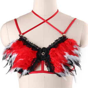 Prom Christmas red Stripper Outfit Decoration Feathers Party Rave Sexy Woman Feather Hollow exotic-dancewear