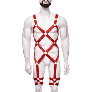 Hot Erotic Halter Man Underwear bodysuits harness gay boy Hollow Elastic Red Sexy Garters Belt Lingerie