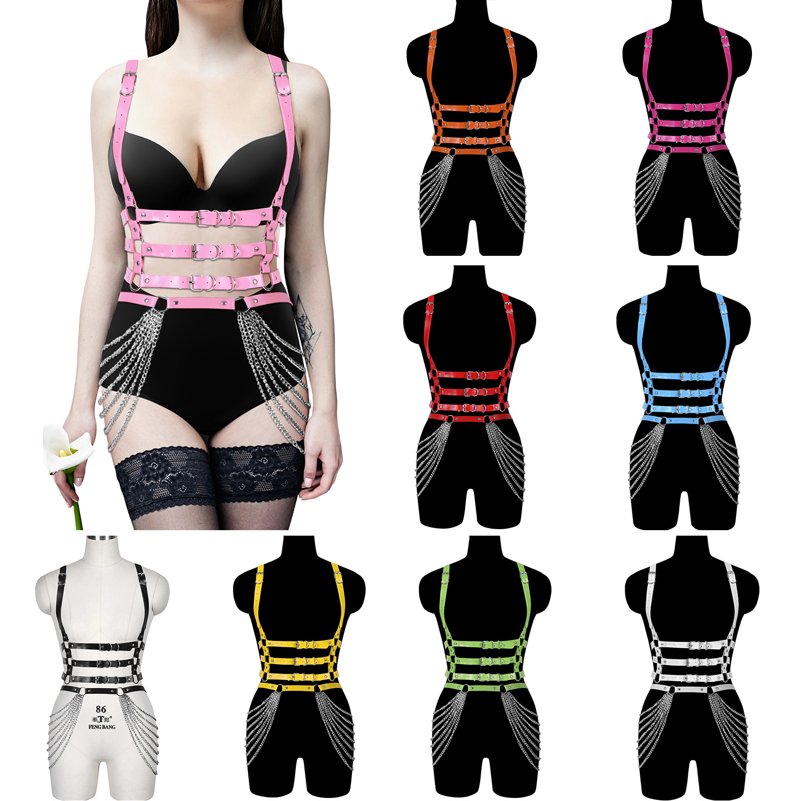 Sexy chain Chest Erotic Women's Underwear Sets Sexy Leather Lingerie Party Costume