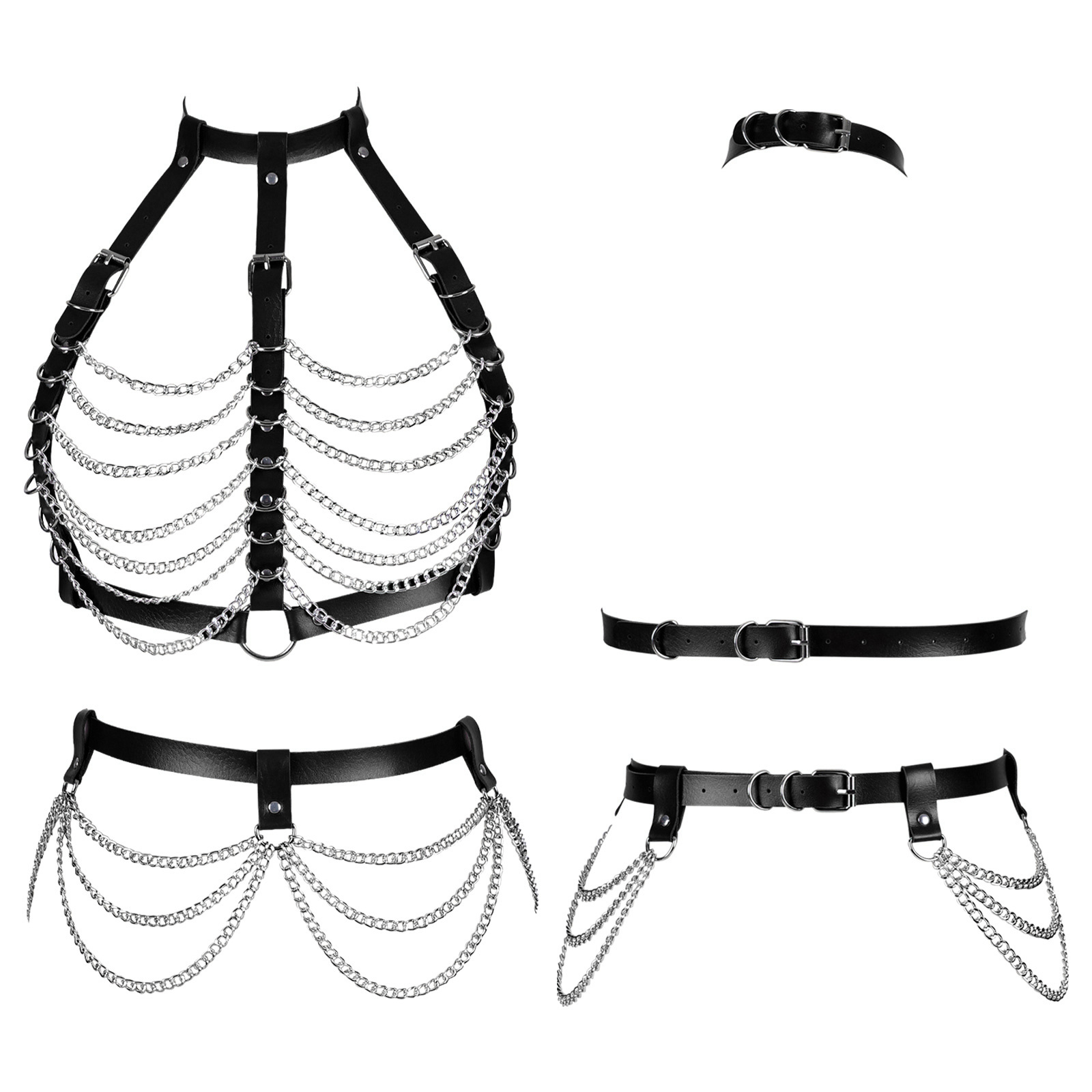 Fetish Leather Erotic Lingerie Gothic Body Bondage Cage Bra Harness Exotic tassel waist chain