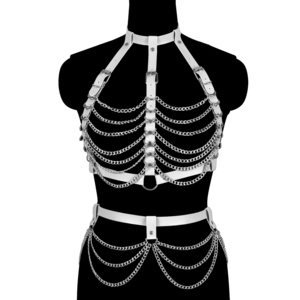 Fetish Leather Erotic Lingerie Gothic Body Bondage Cage Bra Harness Exotic tassel waist chain