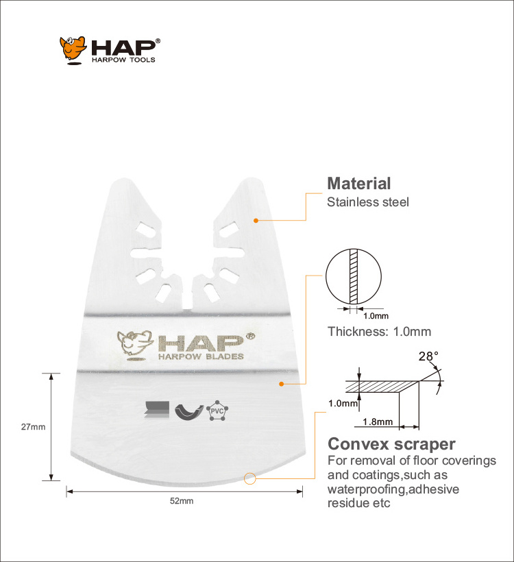 Harpow Oscillating Multi Tool Stainless Steel Concave Rigid Scraper for Removing Carpet, Paint,  Glue