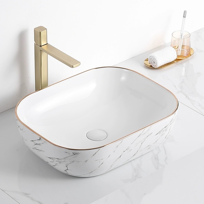 marble sink Ceramic Basin above Counter Art Basin Porcelain Washing Bowl for Bathroom Counter Top Sink