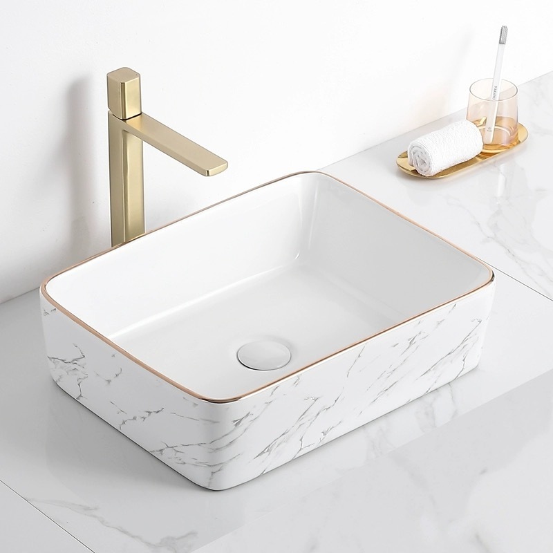 marble sink Ceramic Basin above Counter Art Basin Porcelain Washing Bowl for Bathroom Counter Top Sink