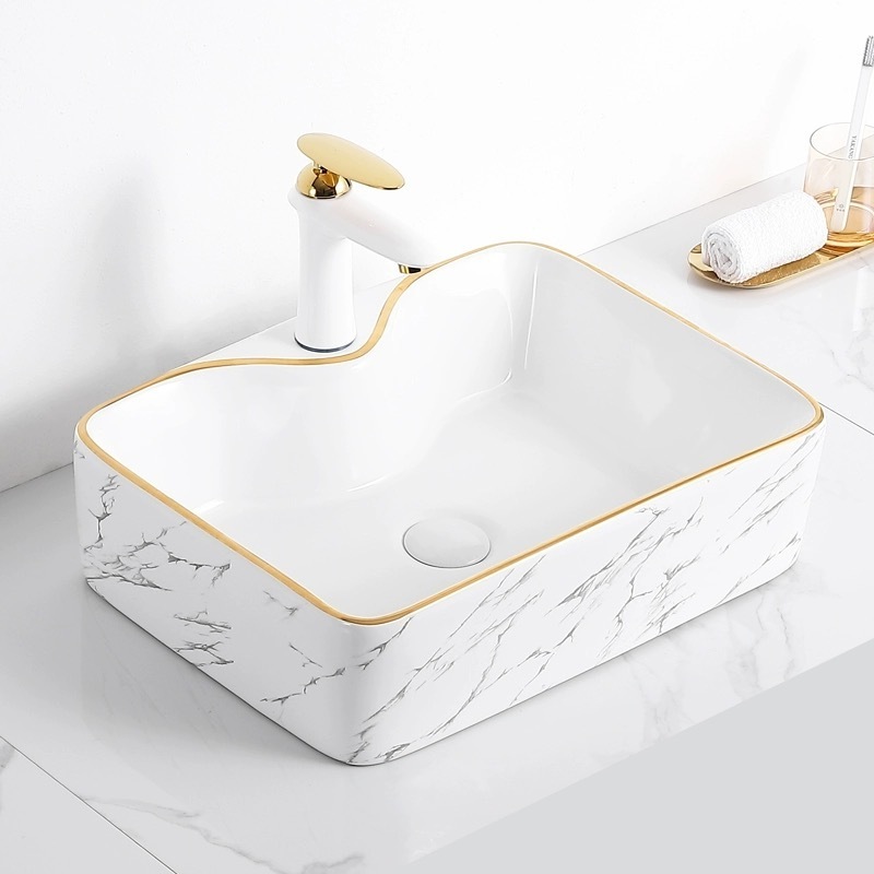 marble sink Ceramic Basin above Counter Art Basin Porcelain Washing Bowl for Bathroom Counter Top Sink