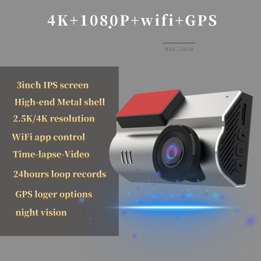 Zimtop car black box 2160P Car Dash Cam 4K +1080P  WiFi GPS  app control front and rear car cam video recorder night vision