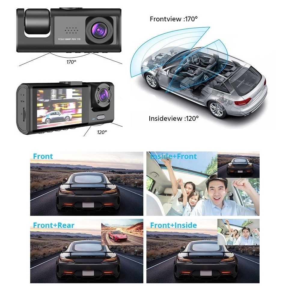 Dash Cam For Car 1080P HD Dash Cam 3 Camera Motion Detection G-sensor Dashcam 24H Parking Monitor dvr 170 FOV Camera For Car