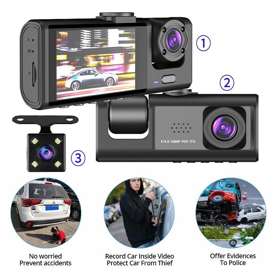 Dash Cam For Car 1080P HD Dash Cam 3 Camera Motion Detection G-sensor Dashcam 24H Parking Monitor dvr 170 FOV Camera For Car