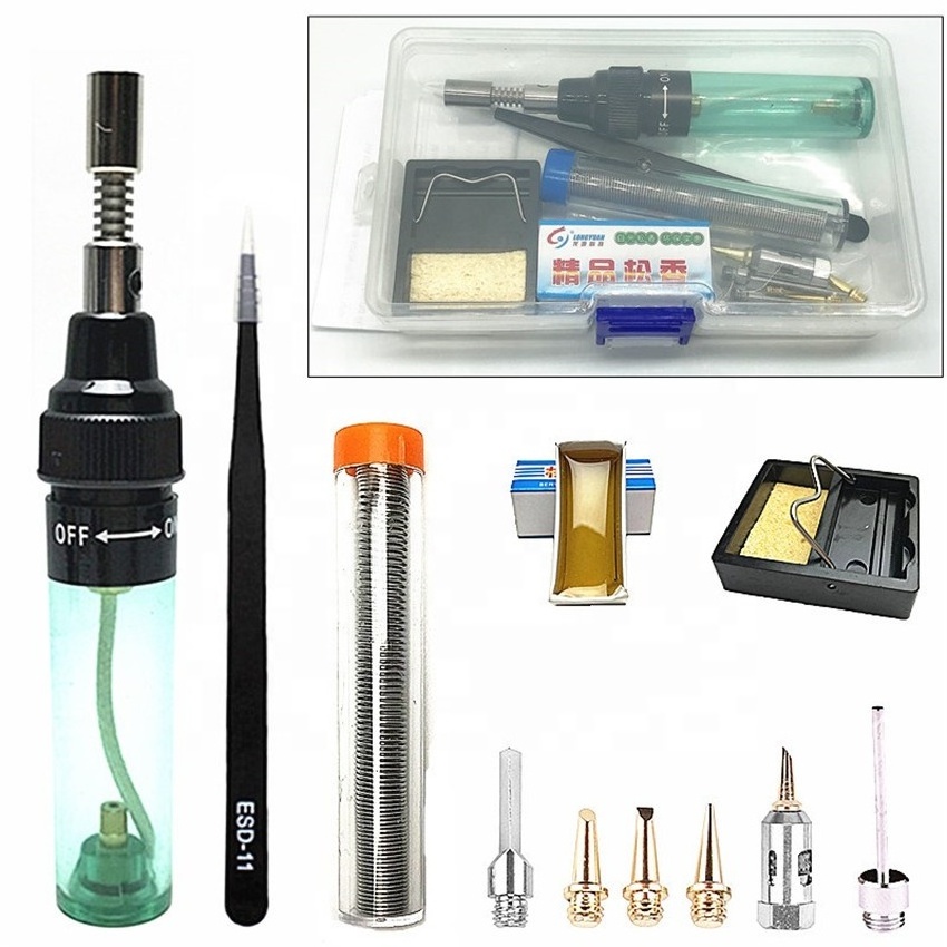 1300 Celsius Butane Gas Soldering Iron Soldering Pen Burner Blow Torch Gas Soldering Iron Cordless Butane Outdoor Tools 14PC