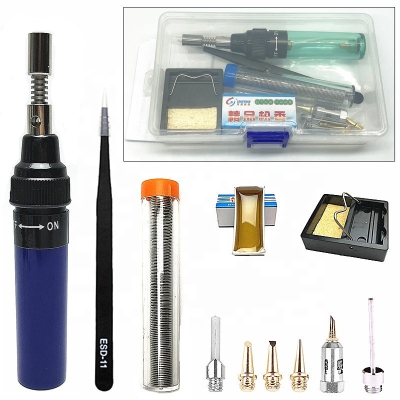 1300 Celsius Butane Gas Soldering Iron Soldering Pen Burner Blow Torch Gas Soldering Iron Cordless Butane Outdoor Tools 14PC