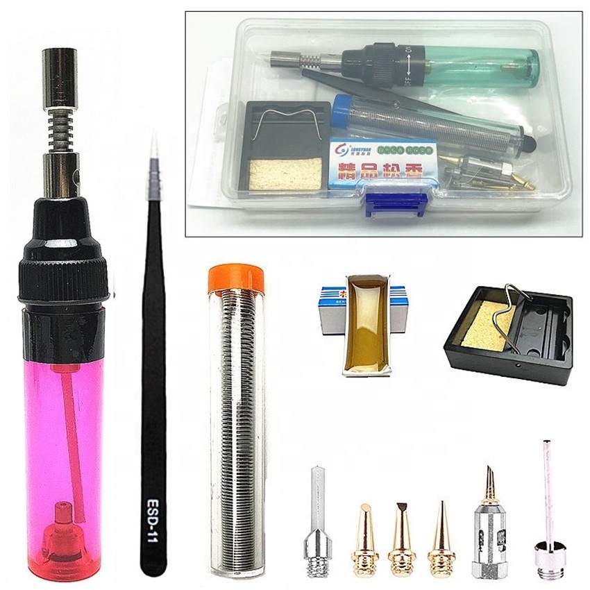 1300 Celsius Butane Gas Soldering Iron Soldering Pen Burner Blow Torch Gas Soldering Iron Cordless Butane Outdoor Tools 14PC