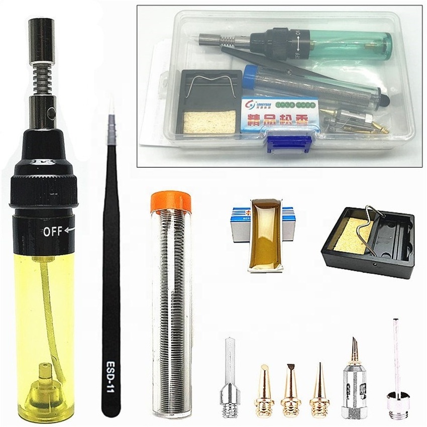 1300 Celsius Butane Gas Soldering Iron Soldering Pen Burner Blow Torch Gas Soldering Iron Cordless Butane Outdoor Tools 14PC