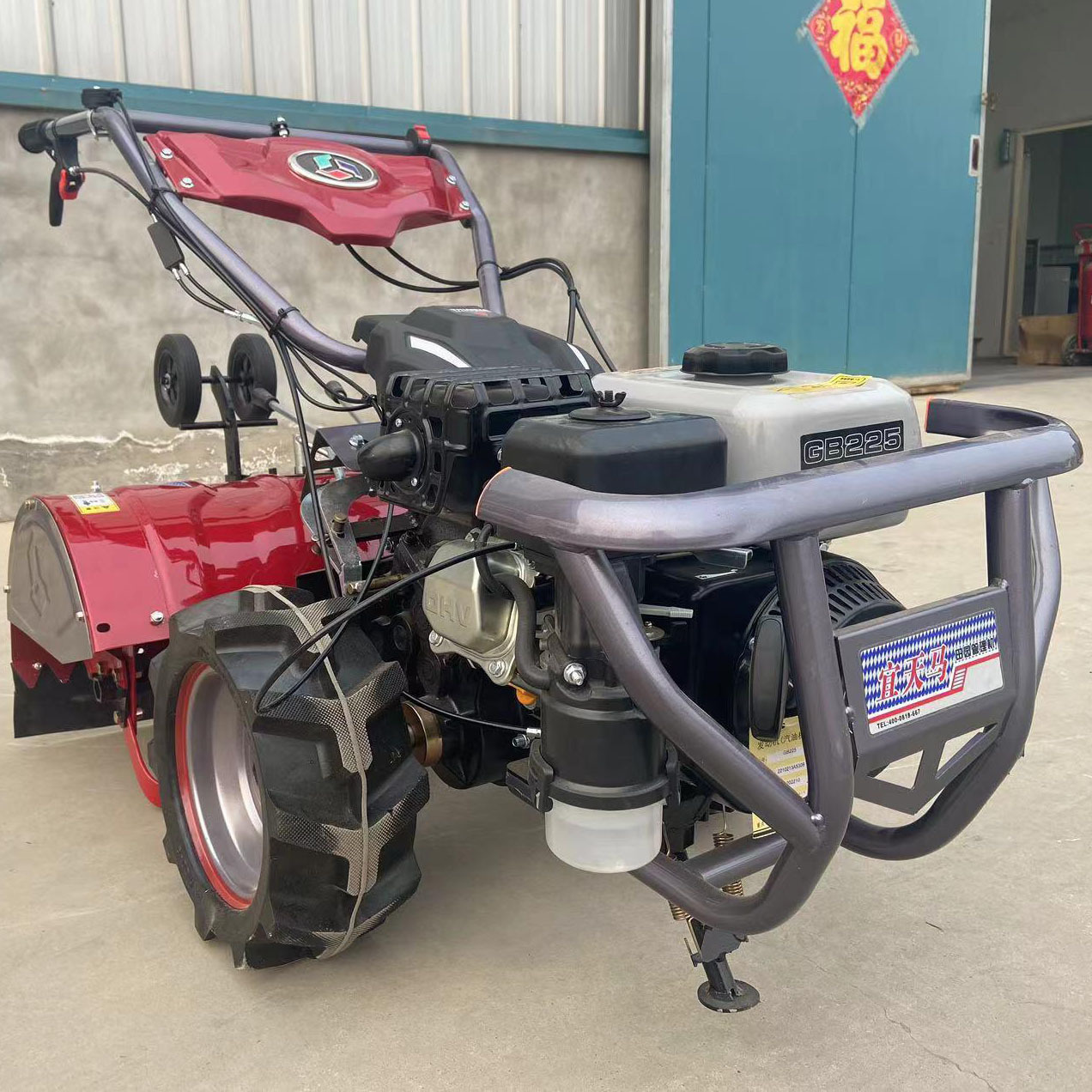 Garden or orchard gasoline engine powered rotary tiller lawn mower