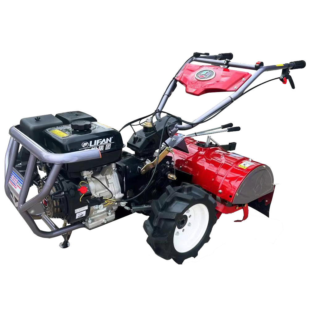 Garden or orchard gasoline engine powered rotary tiller lawn mower