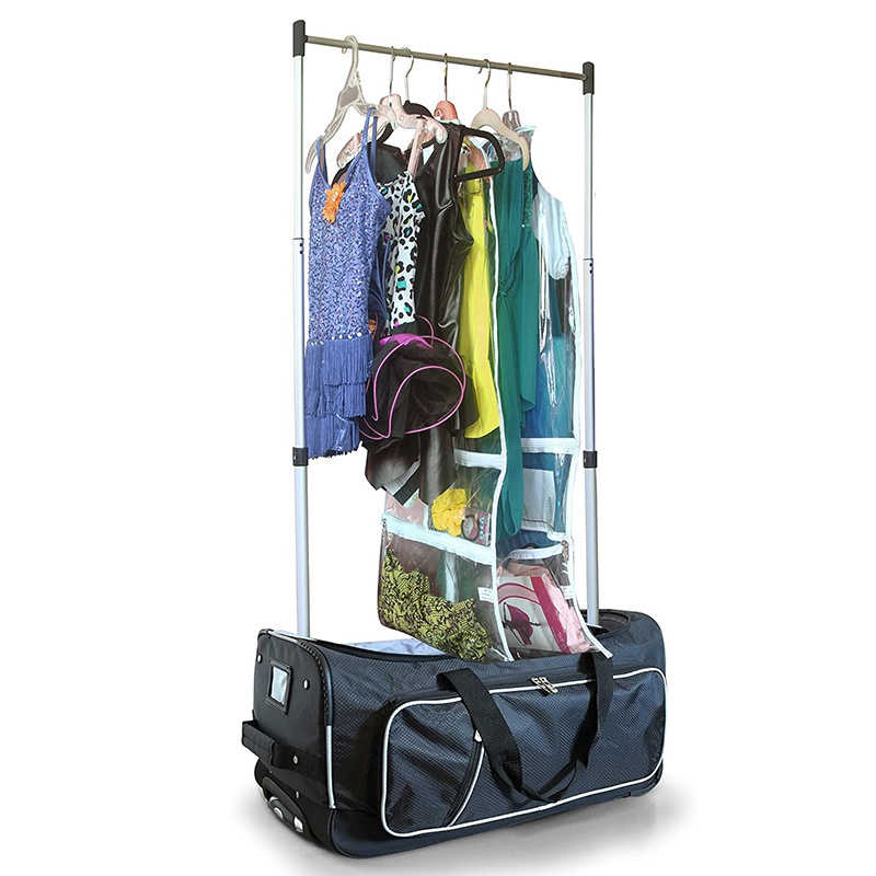 Rolling Dance Bag with Garment Rack Waterproof Luggage Trolley Roller Kids Ballet Dance Competition Travel Duffle Garment Bag