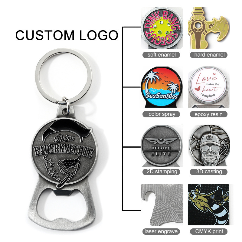 Factory Zinc Alloy Key Rings Keyholder Custom Logo Metal Beer Bottle Opener Key Chain 3D Enamel Metal Bottle Opener Keychain