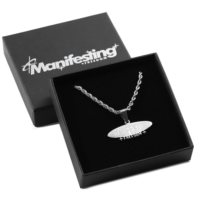 Premium custom silver metal logo Stainless Steel Corrosion memorial pendant necklaces and gift boxes