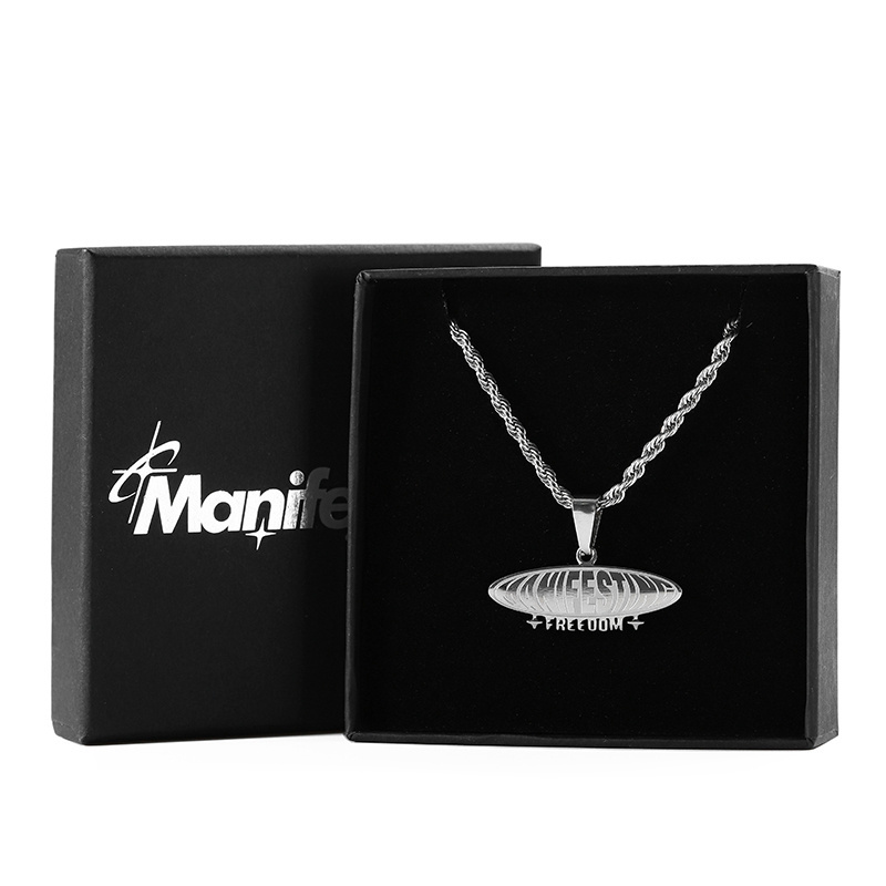 Premium custom silver metal logo Stainless Steel Corrosion memorial pendant necklaces and gift boxes