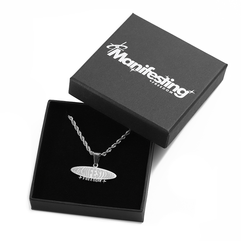 Premium custom silver metal logo Stainless Steel Corrosion memorial pendant necklaces and gift boxes