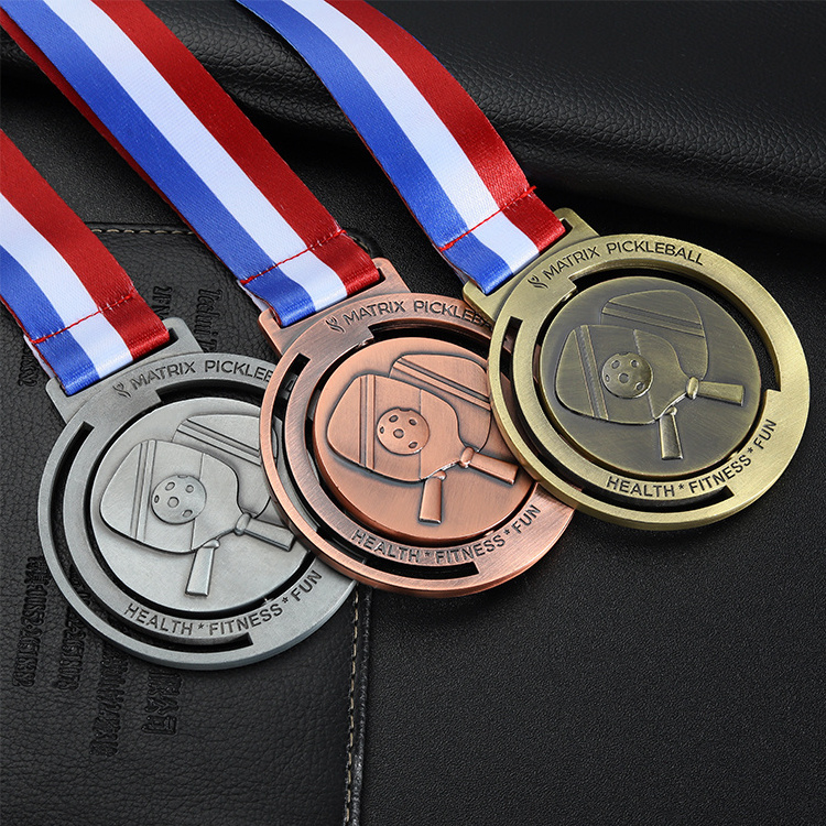 Free Design Custom Metal 3D Zinc Alloy Table Tennis Pickleball Medals Rotatable Rotate Medal With No Minimum