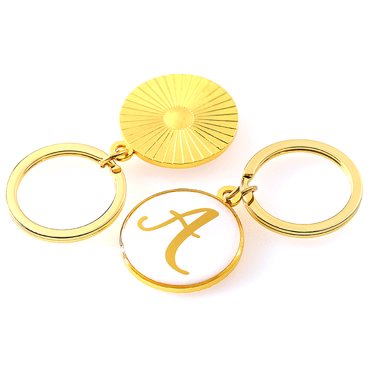 Design good quality custom front epoxy resin back 3D effect gold plated logo metal key chain