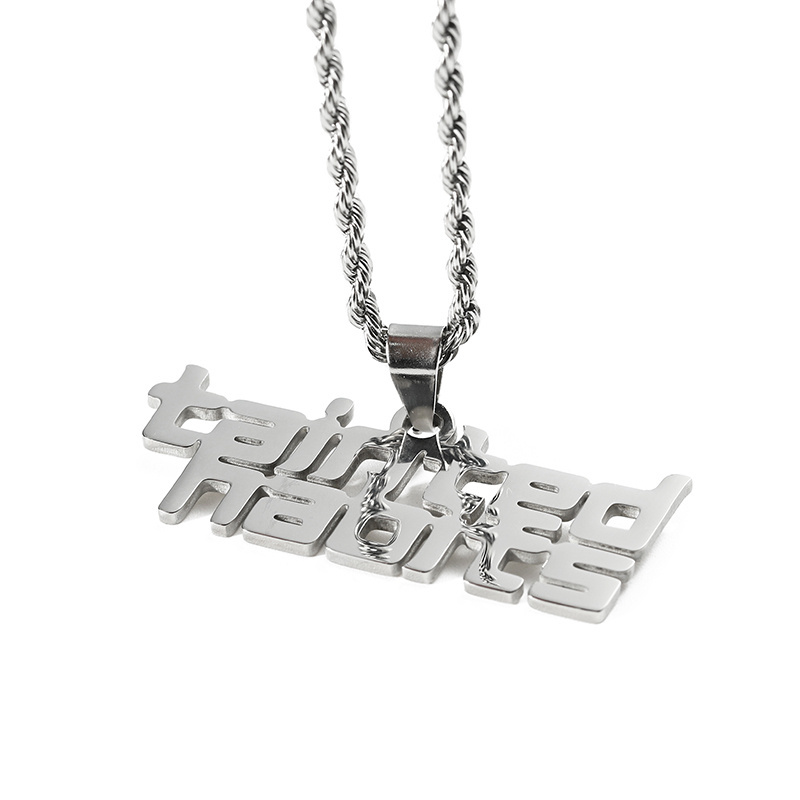 Cool Jewelry Custom 2D 3D Name Letter Logo Sliver Pendant Necklace Stainless Steel Man Necklace For Men With Cuban Link Chain