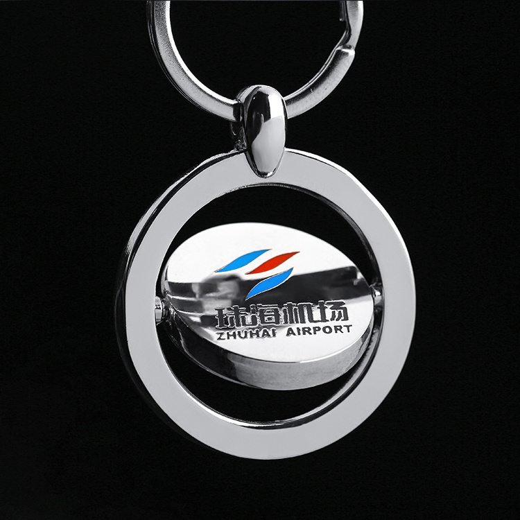 Free Art Promotional Custom Key Chain Keyring Gift Souvenir Blank Round Enamel 360 Degrees Spinning Rotating Keychain