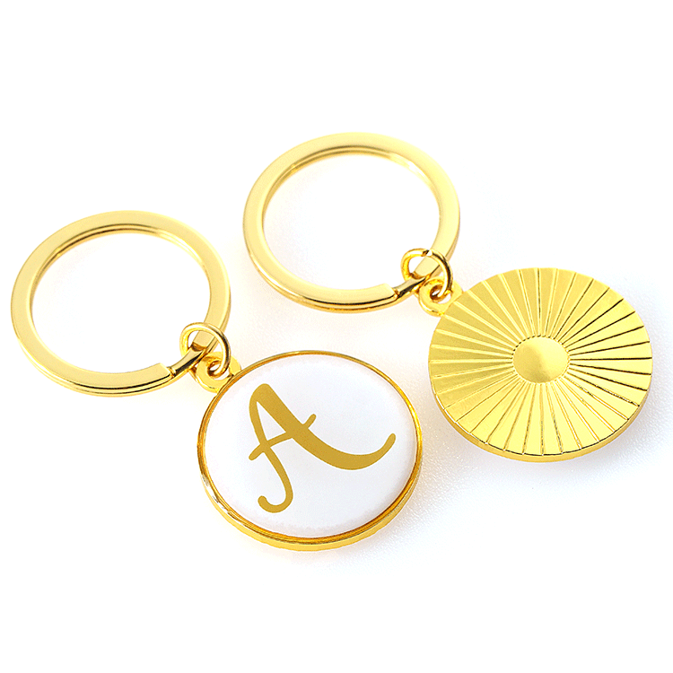 Design good quality custom front epoxy resin back 3D effect gold plated logo metal key chain